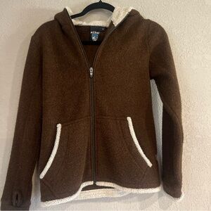 KUHL Alfpaca Fleece Women’s S Brown Zip Up Jacket Hood Outdoor Hiking Camping